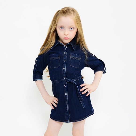 Button Up Dark Denim Double Pocket Tunic/Dress